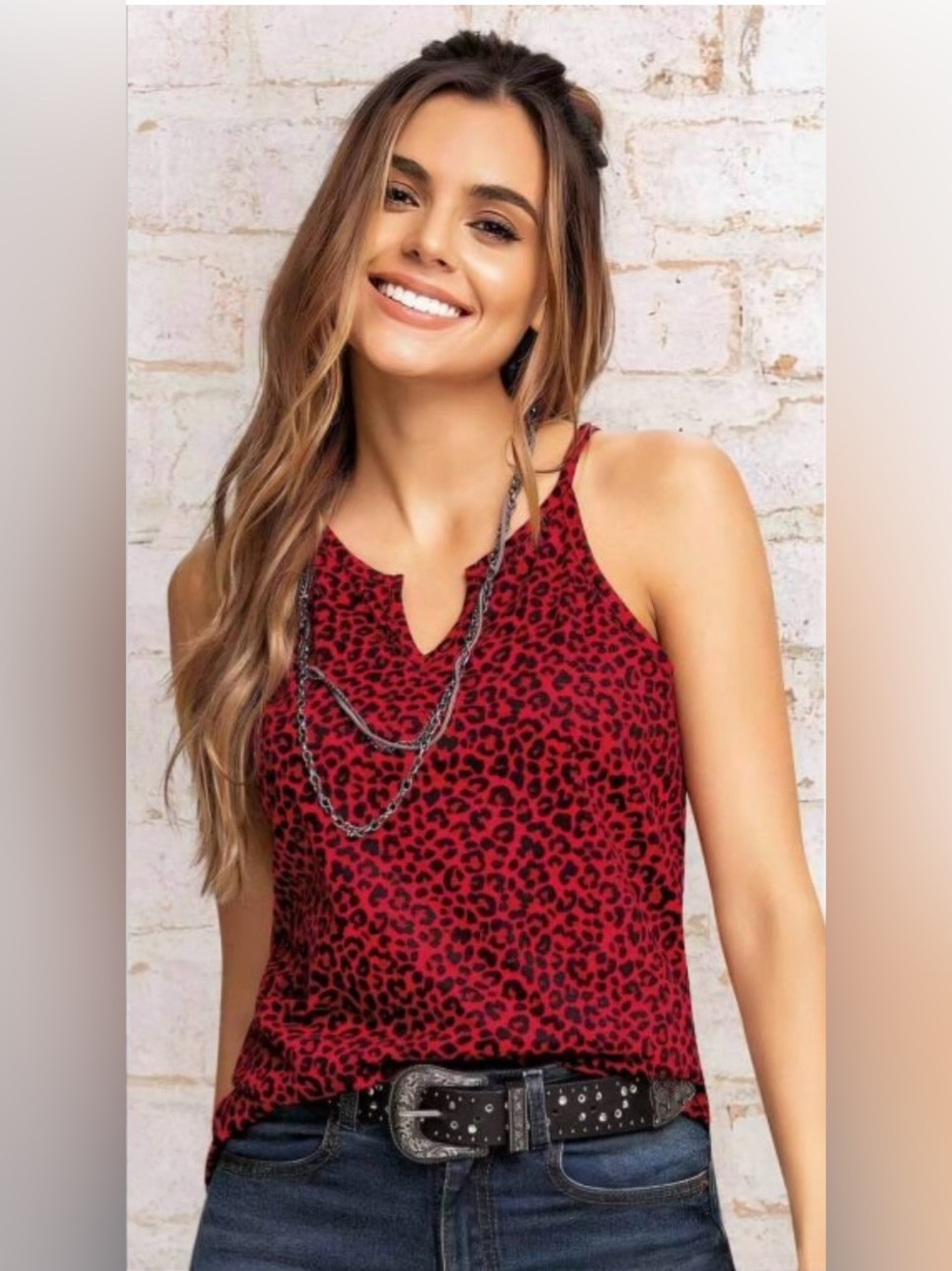 Women's Red Leopard Print Tank Top Punk Gothic Animal Print Size S